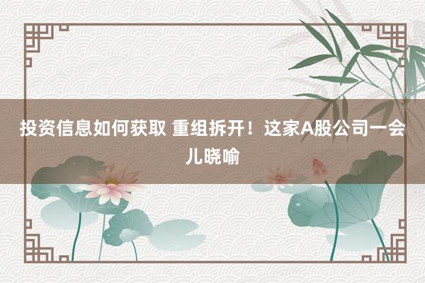 投资信息如何获取 重组拆开！这家A股公司一会儿晓喻