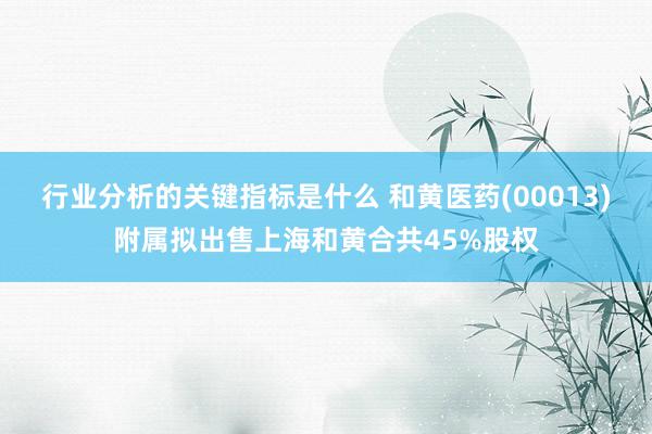 行业分析的关键指标是什么 和黄医药(00013)附属拟出售上海和黄合共45%股权