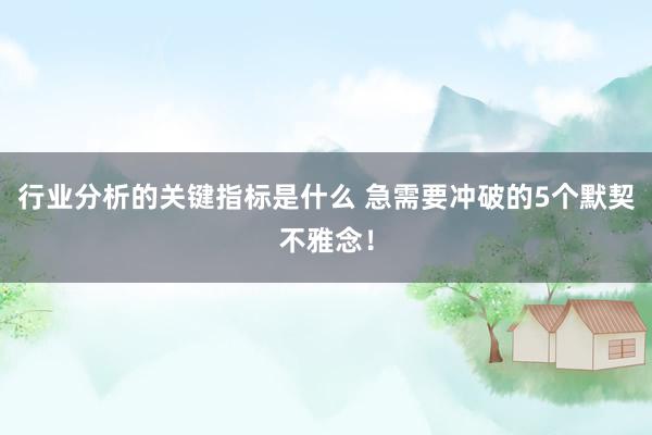 行业分析的关键指标是什么 急需要冲破的5个默契不雅念！