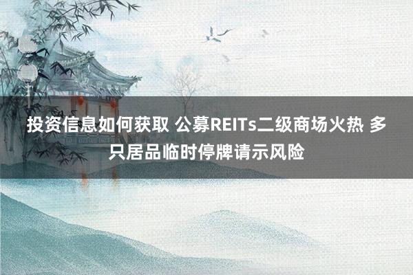 投资信息如何获取 公募REITs二级商场火热 多只居品临时停牌请示风险