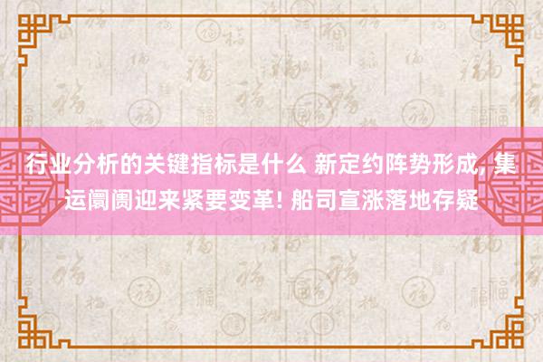 行业分析的关键指标是什么 新定约阵势形成, 集运阛阓迎来紧要变革! 船司宣涨落地存疑