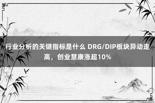 行业分析的关键指标是什么 DRG/DIP板块异动走高，创业慧康涨超10%